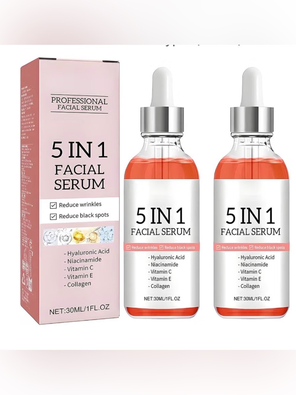 5 In 1 Facial Serum Hyaluronic Acid Vitamin C Niacinamide Anti Aging Serum 2X